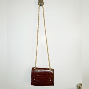 Mango Burgundy Croc-Embossed Leather Chain Shoulder Bag